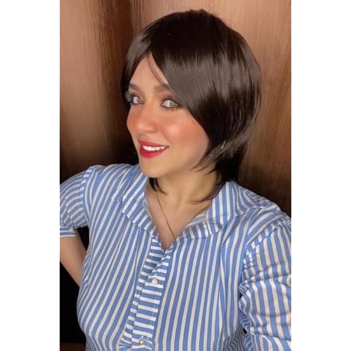 DILLARDS Short Black Layered Wig With Side Swept Bangs, Synthetic Hair, Shoulder Length Cut - Image 4